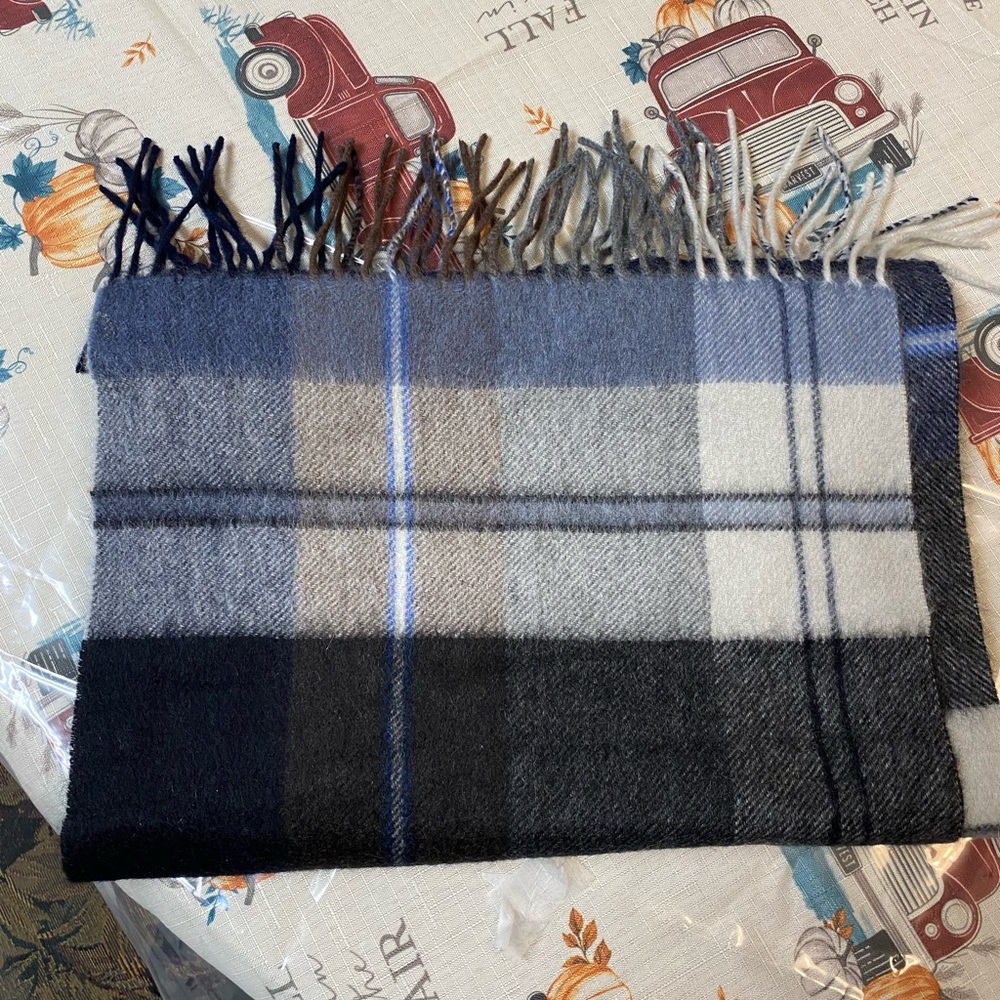 Nordstrom Cashmere Plaid Scarf - Blue and Gray